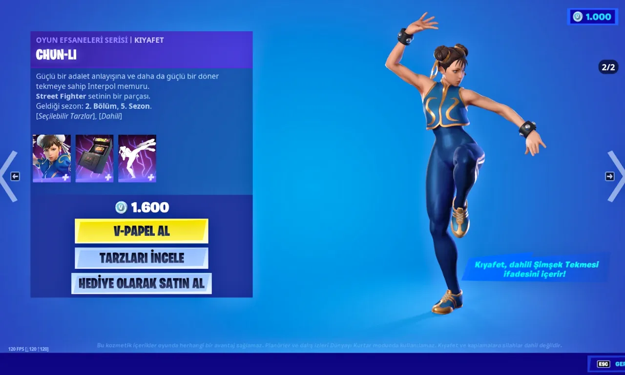 Fortnite Chun-Li skin unlocked Screen with details.